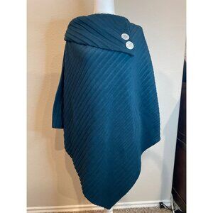 Le Moda Hunter Green Button Accent Collar Poncho